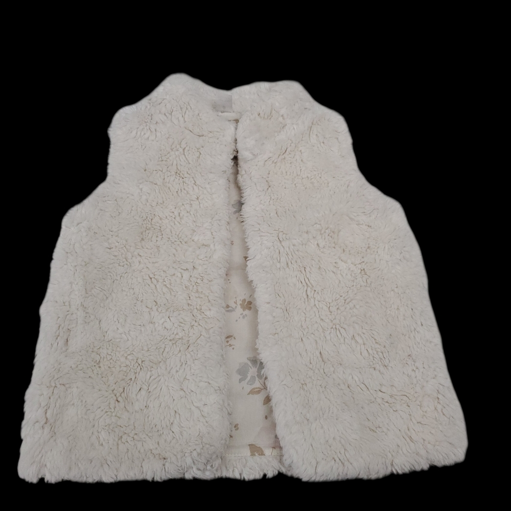 Carter's Cream Faux Fur Girl's Teddy Jacket with Floral Lining Sz 8